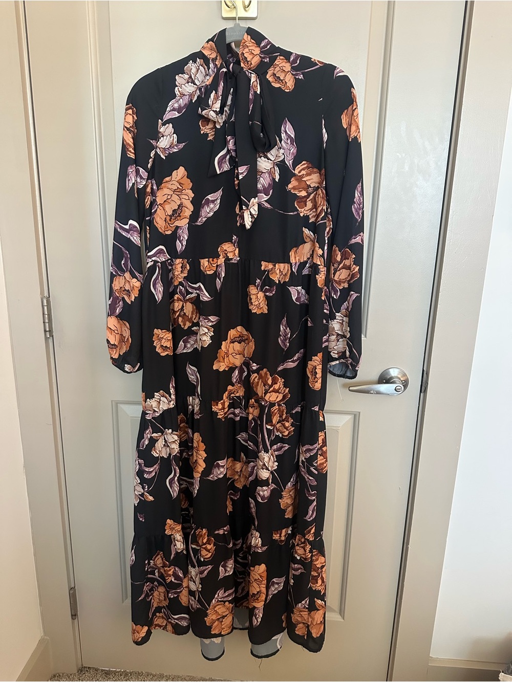 Pinch Black Maxi Dress with Orange and Pink Floral Print